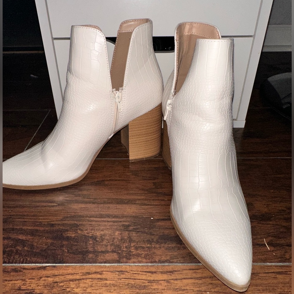 White Snakeskin Booties